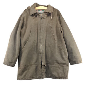 Trailways Men's Full Zip Flannel Lined Hooded Chore Field Jacket Brown XL Cotton